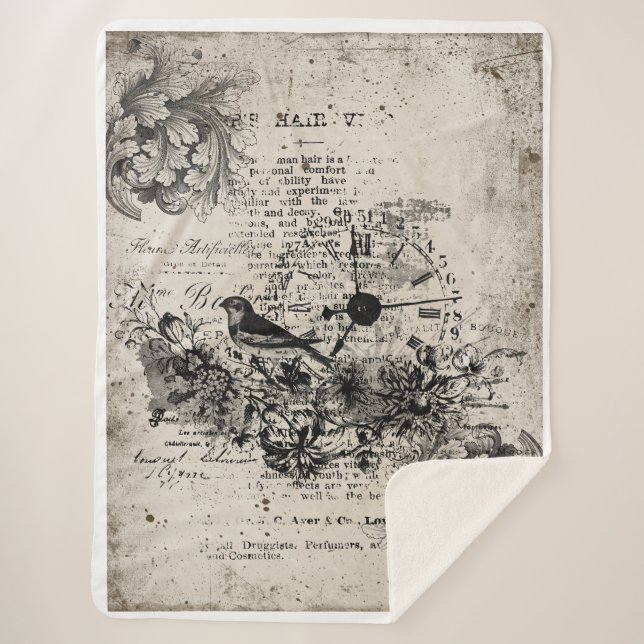 Vintager Vogel und Uhr Sherpadecke (Vorderseite)