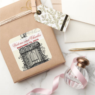 Vintager Vogelkäfig Quadratischer Aufkleber