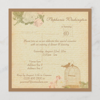 Vintager Vogelkäfig & Rose 40. Geburtstag Einladung
