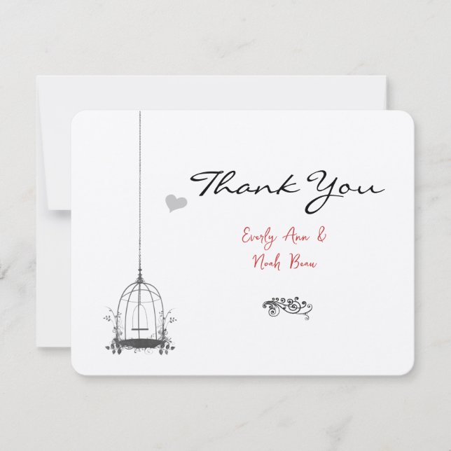 Vintager Vogelkäfig Rote Akzente Hochzeit Vielen D Dankeskarte (Vorderseite)