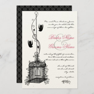 Vintager Vogelkäfig Rote Akzente Hochzeitseinladun Einladung