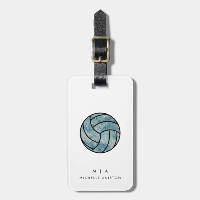 Vintager Volleyball-Sommer | Monogramm Custom Gepäckanhänger (Vorderseite vertikal)