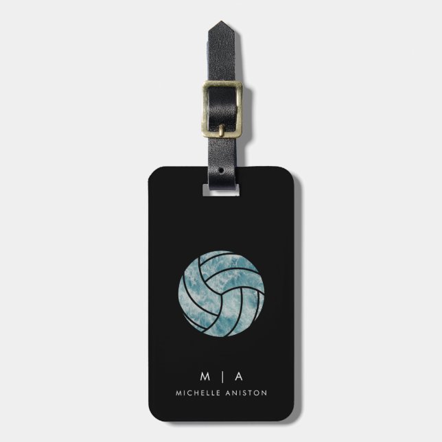 Vintager Volleyball-Sommer | Monogramm Custom Gepäckanhänger (Vorderseite vertikal)