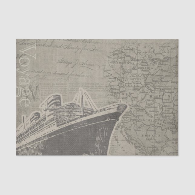Vintager Voyage Ship and Map Seidenpapier (Vorderseite)