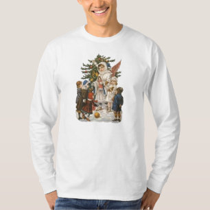 Vintager Wächter-Engel mit Kindern und Baum T-Shirt