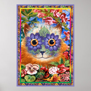 Vintager Wain Funky Blumen-Katzen-Plakat-Druck Poster