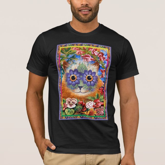 Vintager Wain Funky Blumen-Katzen-T - Shirt (Vorderseite)