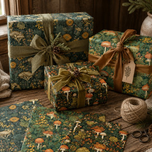 Vintager Wald Pilz in dunkelgrün und rustikal rot Geschenkpapier Set