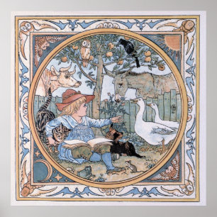 Vintager Walter Crane: Das Kind, die Tiere Poster