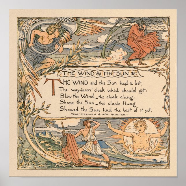 Vintager Walter Crane: Wind und Sonne klein Poster (Vorne)
