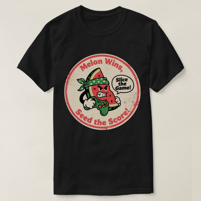 Vintager Wassermelon-Slice mit Controller T-Shirt (Design vorne)