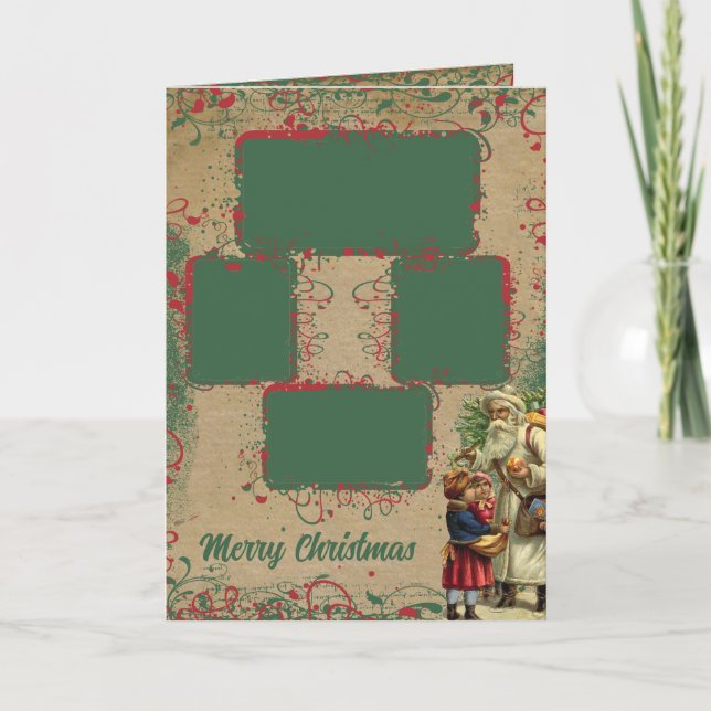 Vintager Weihnachts-4-Foto-Card Feiertagskarte (Vorderseite)