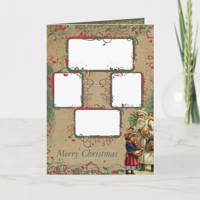 Vintager Weihnachts-4-Foto-Card Feiertagskarte (Vorderseite)