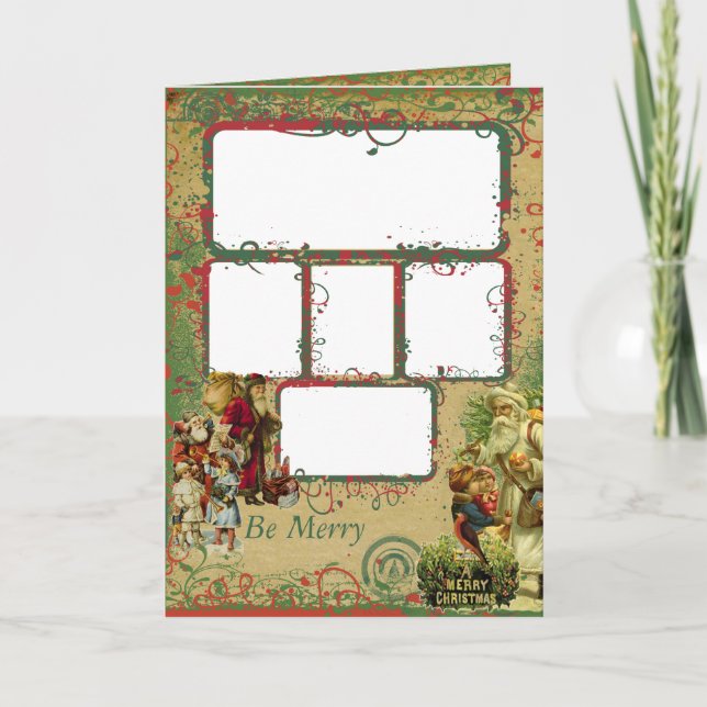 Vintager Weihnachts-5-Foto-Card Feiertagskarte (Vorderseite)