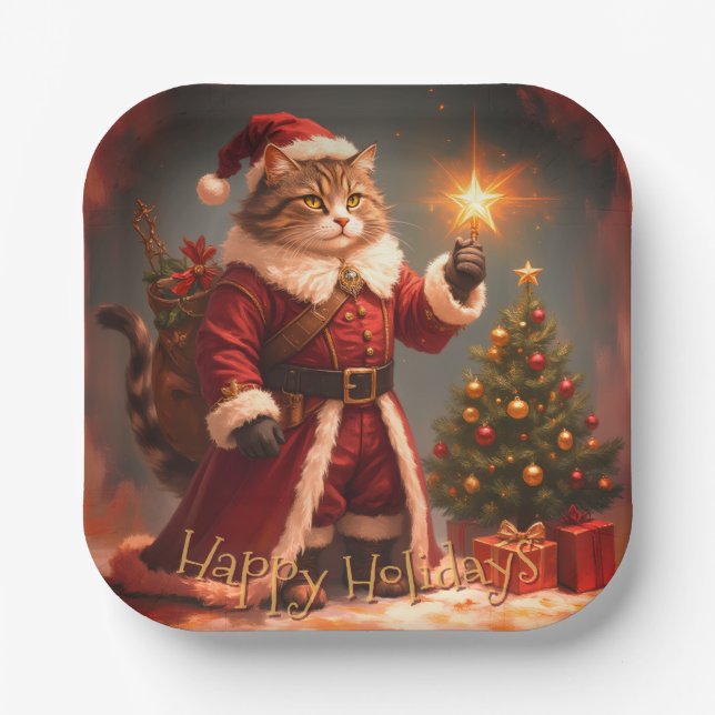 Vintager Weihnachts-Kitty-Platz Pappteller (Vorderseite)