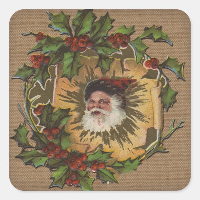 Vintager Weihnachtsanfang Quadratischer Aufkleber (Vorderseite)