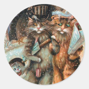 Vintager Weihnachtsaufkleber, Katzen Louis Wain Runder Aufkleber