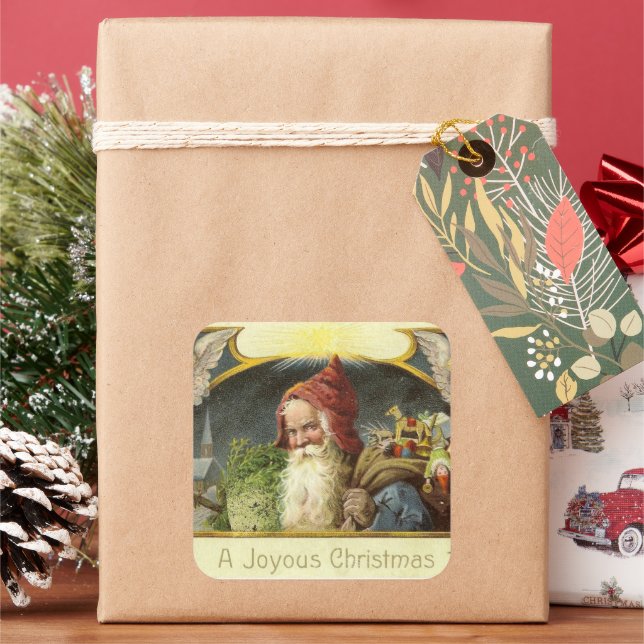 Vintager Weihnachtsaufkleber Quadratischer Aufkleber (Feiertag)