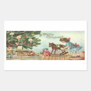Vintager Weihnachtsaufkleber Rechteckiger Aufkleber
