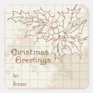 Vintager Weihnachtsaufkleber und Berries Custom We Quadratischer Aufkleber