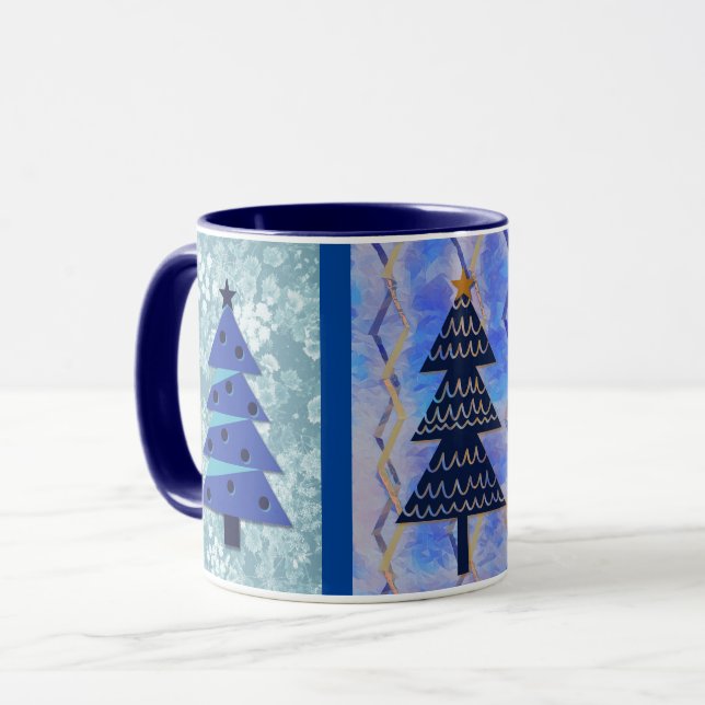 Vintager Weihnachtsbaum Blaue Tasse Cup (Vorderseite Links)