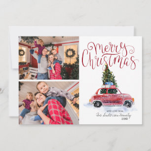 Vintager Weihnachtsbaum des Roten Autos FotoColl Feiertagskarte