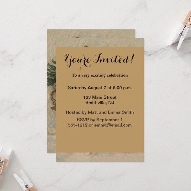 Vintager Weihnachtsbaum Einladung (Vorderseite/Rückseite Beispiel)