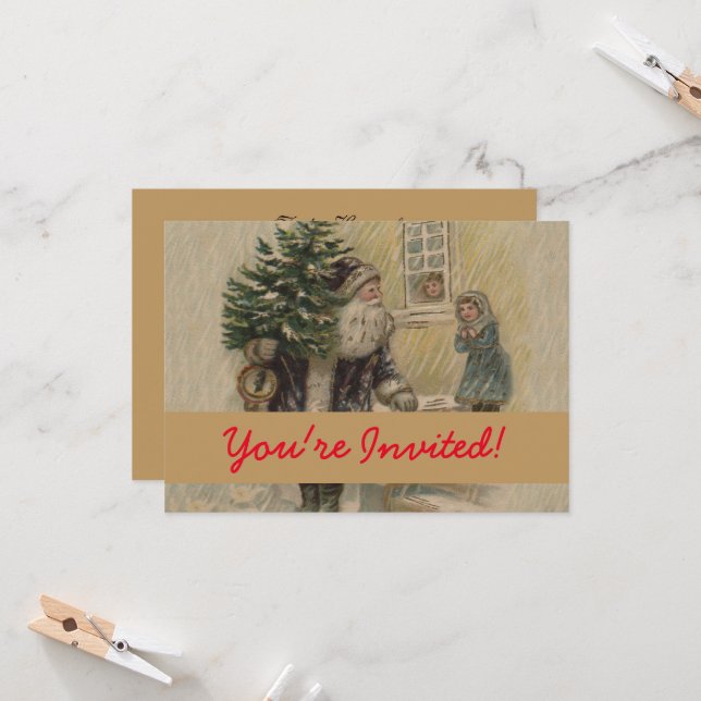 Vintager Weihnachtsbaum Einladung (Vorderseite/Rückseite Beispiel)