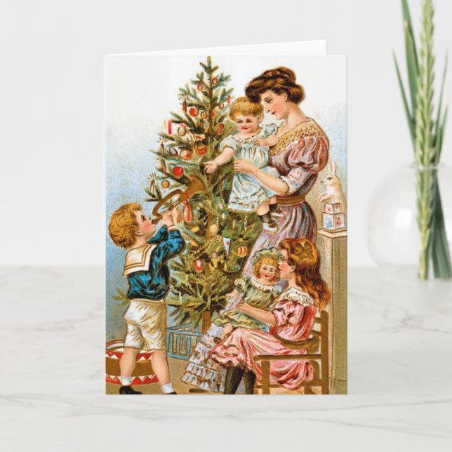 Vintager Weihnachtsbaum Feiertagskarte (Vorderseite)