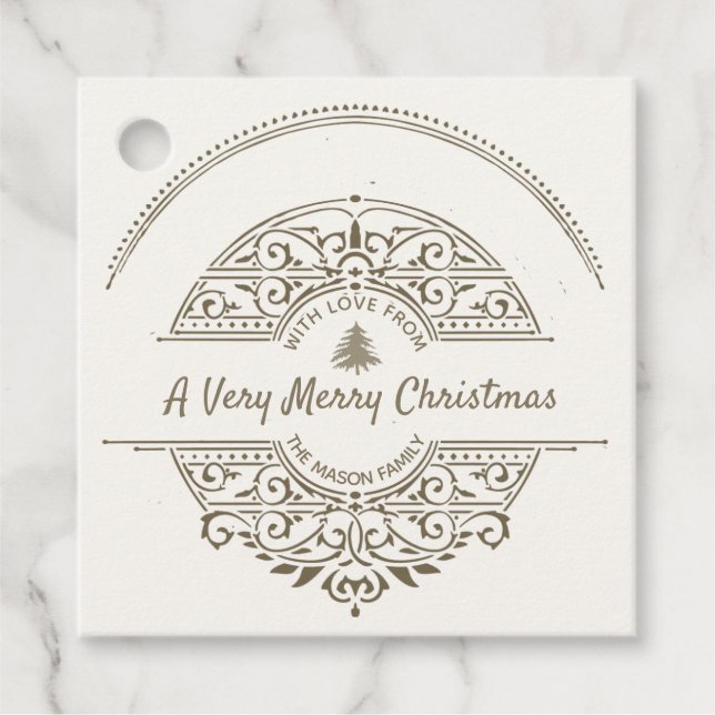 Vintager Weihnachtsbaum Geschenkanhänger (Vorderseite)