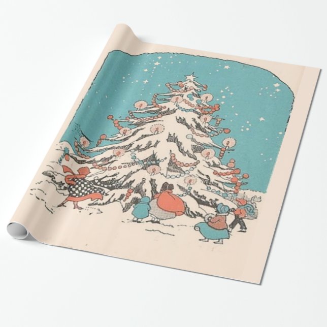 Vintager Weihnachtsbaum Geschenkpapier (Ungerollt)