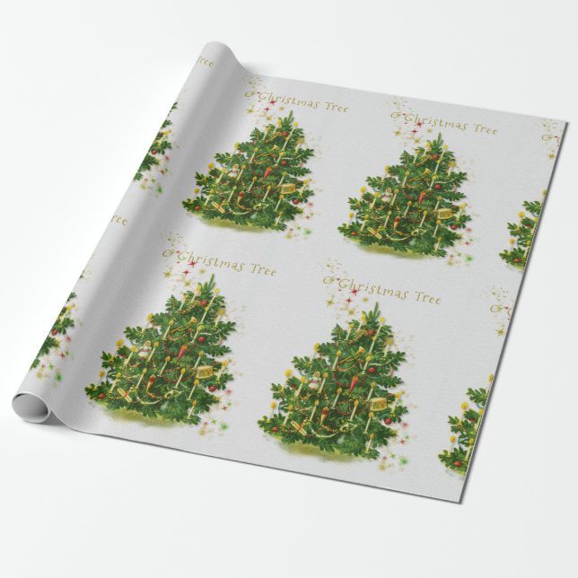Vintager Weihnachtsbaum Geschenkpapier (Ungerollt)