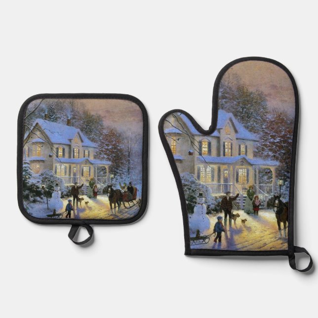 Vintager Weihnachtsbaum Ofenhandschuh & Topflappen-Set (Vorderseite)