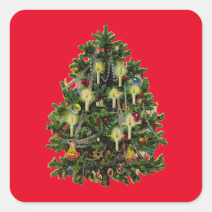 Vintager Weihnachtsbaum Quadratischer Aufkleber