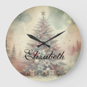 Vintager Weihnachtsbaum und Ornamente Große Wanduhr
