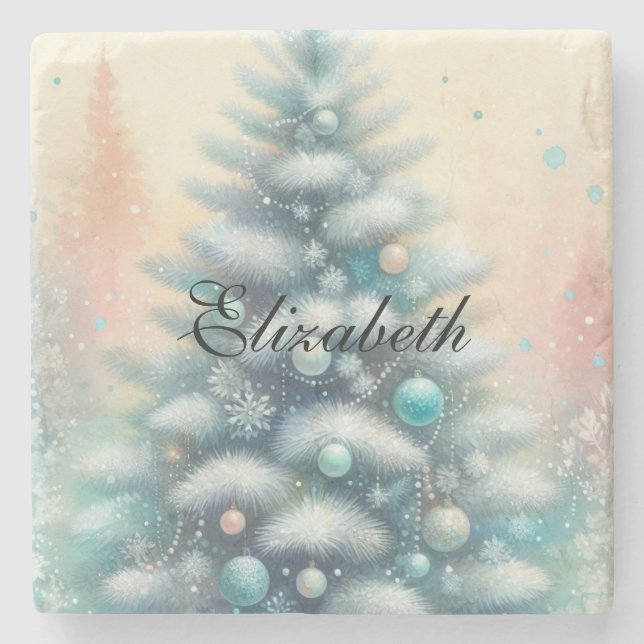Vintager Weihnachtsbaum und Ornamente Steinuntersetzer (Vorderseite)