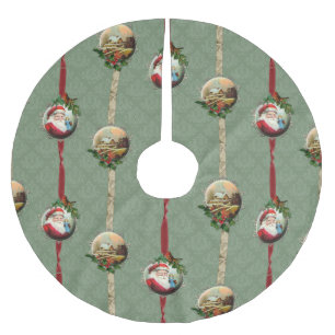 Vintager Weihnachtsdamast und -bänder Polyester Weihnachtsbaumdecke
