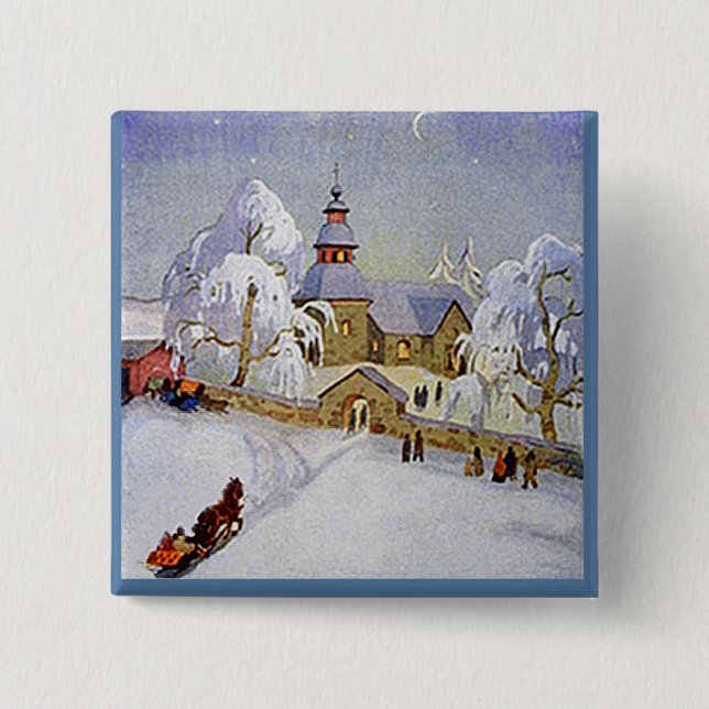 Vintager Weihnachtsdorf-Kirchen-Szenenknopf Button (Vorderseite)