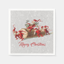Vintager Weihnachtselfen Glitzer Serviette