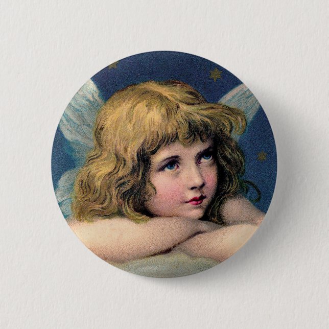Vintager Weihnachtsengel und Goldsterne Button (Vorderseite)