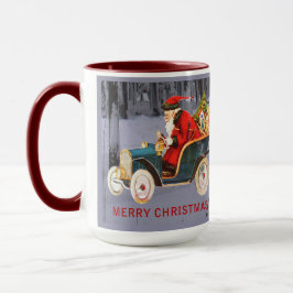 Vintager Weihnachtsfahrer in einer modernen Schnee Tasse