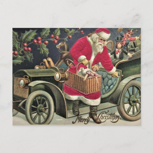 Vintager Weihnachtsfeiertag & Altes Auto Weihnacht Postkarte (Vorderseite)