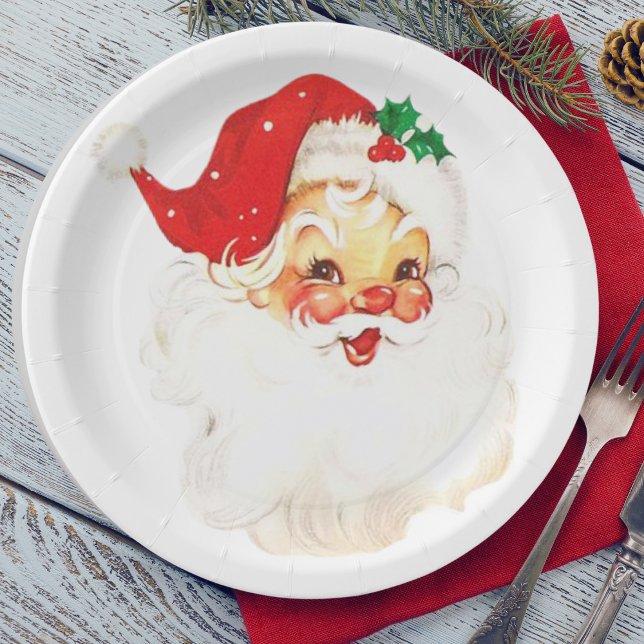 Vintager Weihnachtsfeiertag im Mittelalter Pappteller (Mid Century Vintage Santa Claus Christmas Holiday Paper Plates)