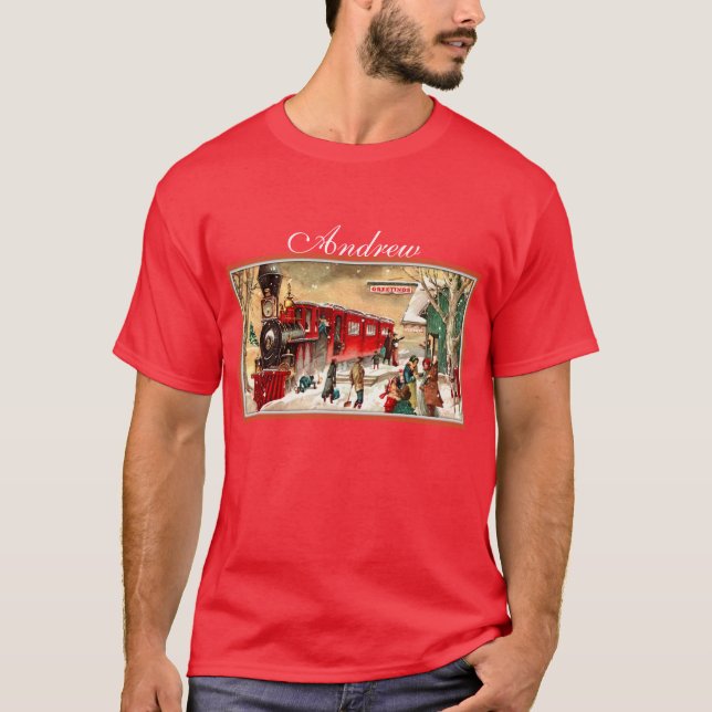 Vintager Weihnachtsfeiertags-Zug T-Shirt (Vorderseite)