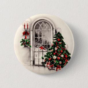 Vintager Weihnachtsfenster-Knopf Button