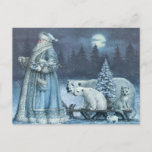 Vintager Weihnachtsfest mit Polarbären Feiertagspostkarte<br><div class="desc">Vintager Winter Weihnachtsmann mit Polar Bears Illustration.</div>