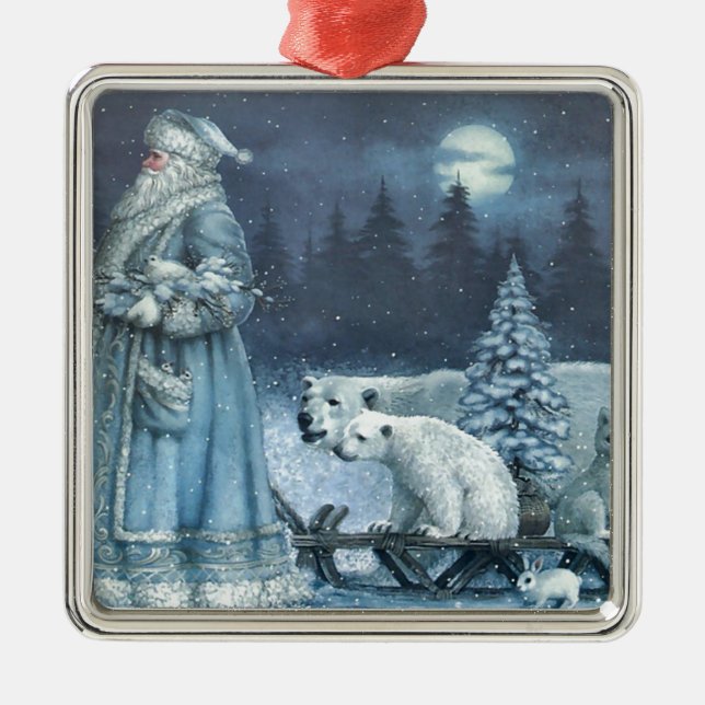 Vintager Weihnachtsfest mit Polarbären Ornament Aus Metall (Vorne)
