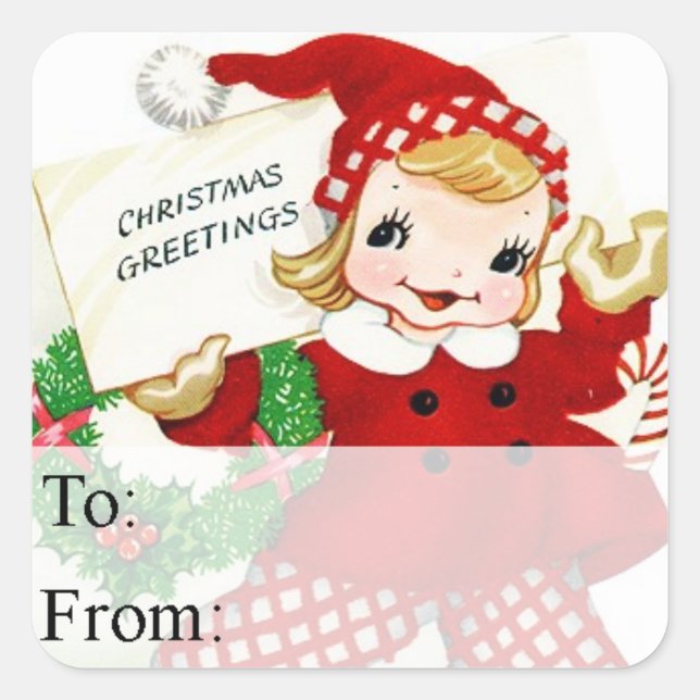 Vintager Weihnachtsgeschenk-Tag Quadratischer Aufkleber (Vorderseite)