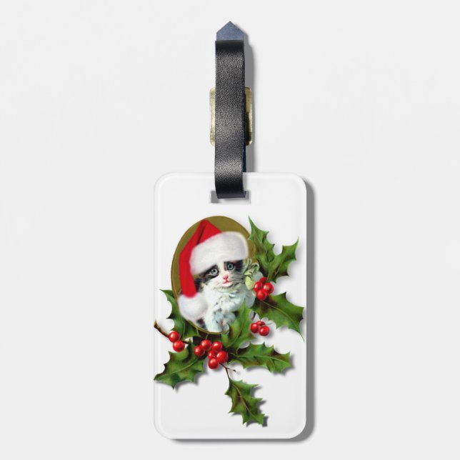 Vintager Weihnachtskitten Gepäckanhänger (Rückseite vertikal)