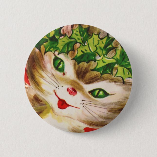Vintager Weihnachtskitty Button (Vorderseite)